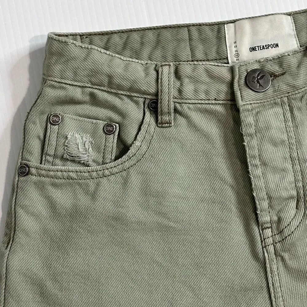 One Teaspoon Stevies Distressed Boyfriend Denim Shorts 25/ XS Boho Festival